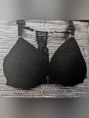 Victoria Secret 38DDD NOIR BLACK Lace Front Close Extreme Lift PU UW Bra